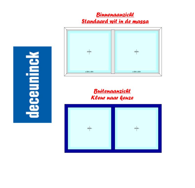 PVC Dubbel vast raam - binnen wit/buiten kleur naar keuze