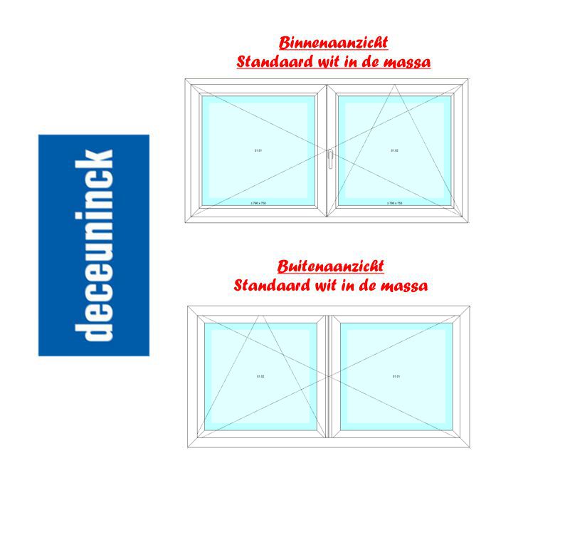 PVC dubbel vleugel draaikip - binnen  en buiten standaard wit
