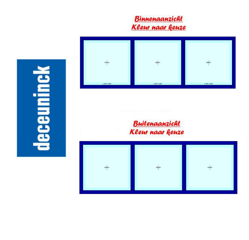 PVC 3 Delen vast raam - binnen en buiten kleur naar keuze