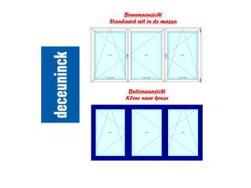PVC 3 delen: 1 deel draaikiep , dubbeldraaikiep raam - Binnen wit en buiten kleur naar keuze