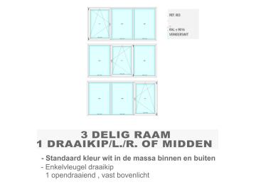PVC 3 delen1deel draaikiep raam - binnen en buiten Standaard wit