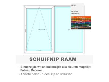 PVC Schuifkipraam - binnen  wit en buiten kleur naar keuze