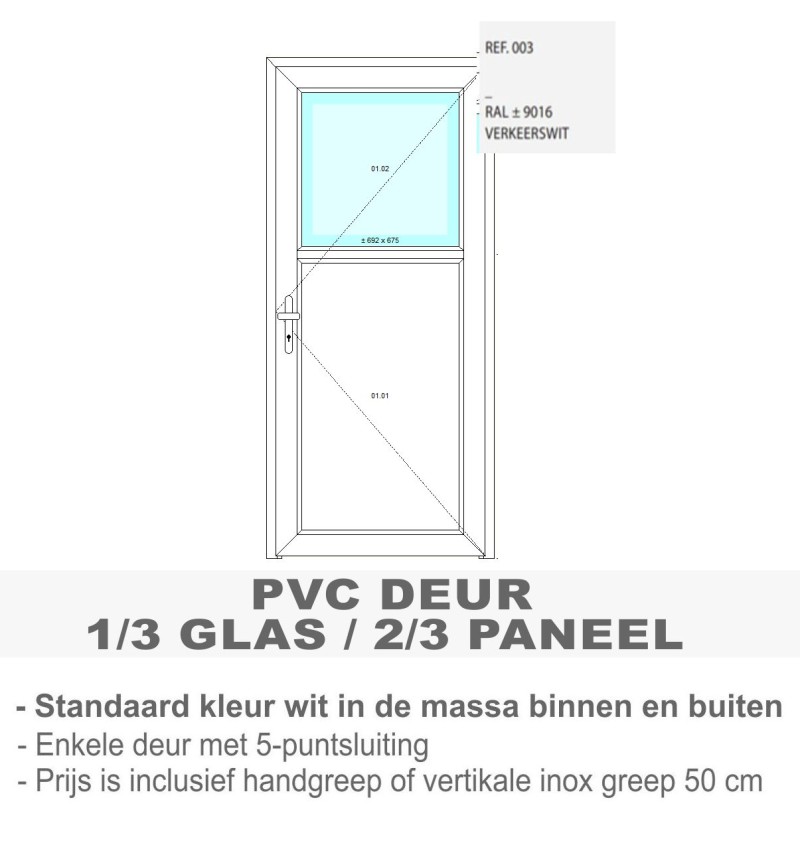 PVC deur 1/3 glas - Standaard wit
