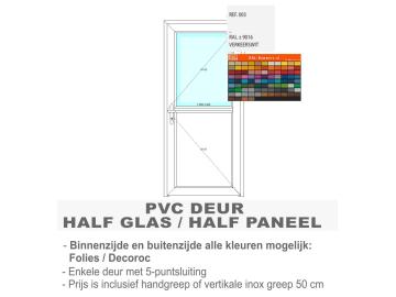 PVC deur half glas  - Standaard wit binnenzijde , kleur naar keuze buitenzijde