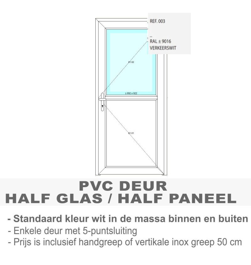 PVC deur half glas - Standaard wit