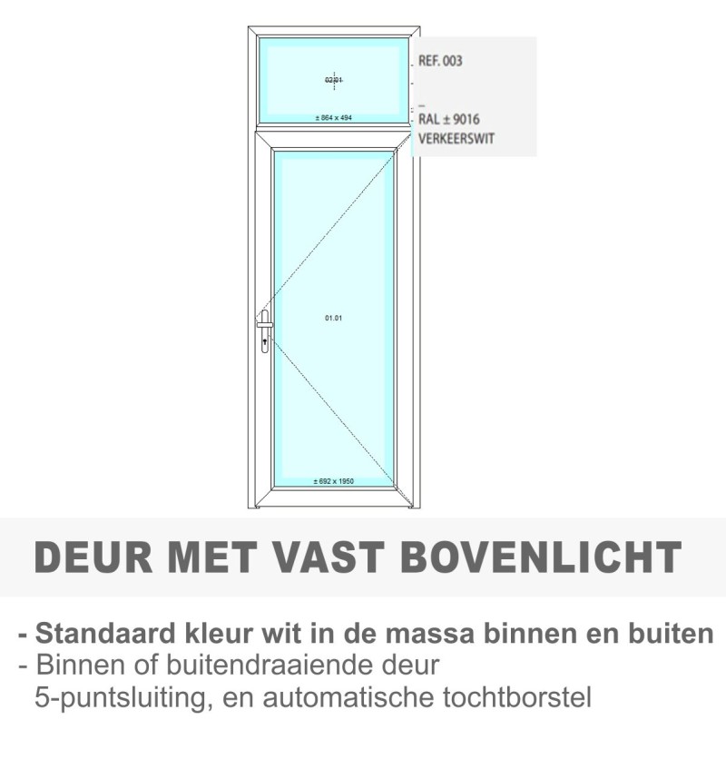 PVC deur met vast bovenlicht - Standaard wit