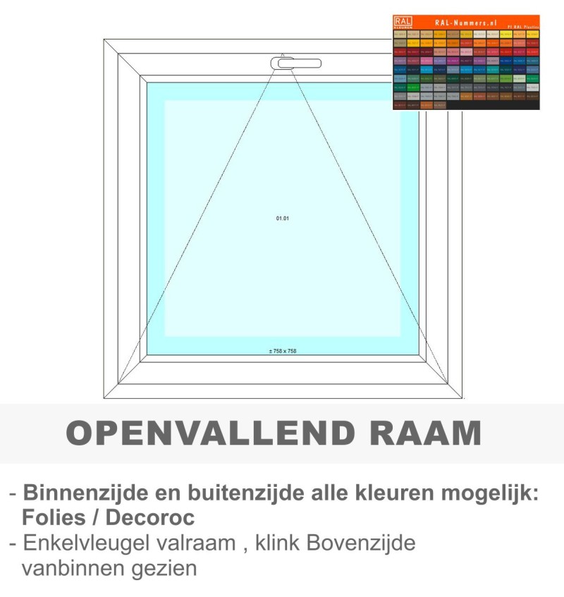 PVC open vallend  raam - binnen en buiten kleur naar keuze